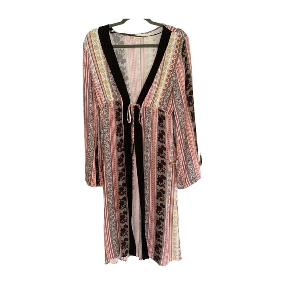 Hummingbird Multiprint Boho Tie Front Kimono NWOT